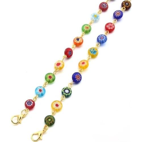 Face Mask Holder Lanyard Eyeglass Colored Flower Glass Beaded Chain Necklace X5XA