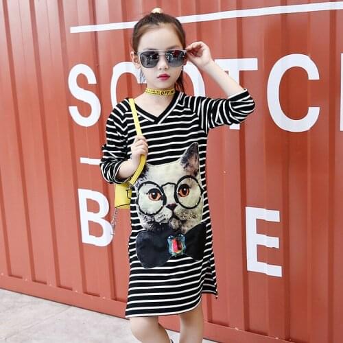 Girls Dresses Spring Autumn Princess Party Dress For Girls Long Sleeve Cotton Cartoon Cat Kids Girl Clothes 4 6 8 10 12 14 Years