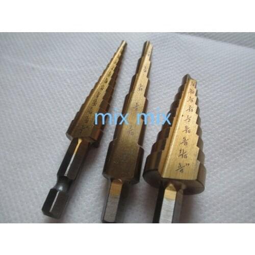 Fixmee 3pcs 28 Size Titanium Coated Step Drill Bit Cutting Tools Bits Drills Smoother Drill Bit Set Step Bit Tool Free shipping