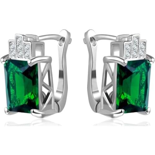 Garilina Fashion Jewelry Silver Color Square Green Austrian Crystal Clip Earrings For Women Trinket Engagement Gift AE2255