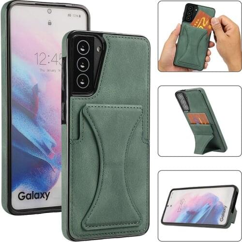 For Samsung S21 S20 S10 Plus Fe S10 E Leather Case For Samsung S20 S21 Ultra Luxury Card Slot Bracket Cover