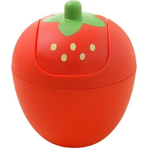 H7JB Cute Strawberry Plastic Waste Bin Swing Lid Mini Trash Can Garbage Storage Box for Kitchen Table Desk Car Decor