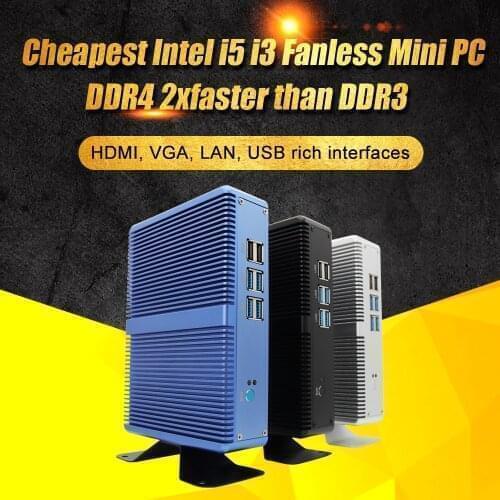 Fanless Mini PC i3 8145U DDR4 Win10 Pro Barebone Nuc Computer Win10 Pro Linux HTPC VGA HDMI WiFi Gigabit Lan