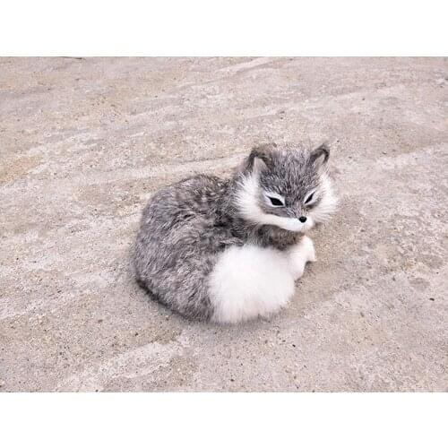Simulation gray fox 15x13cm model toy,polyethylene&furs prone fox ,home decoration,Xmas gift 0722