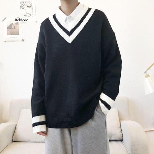 Pullovers Men Autumn Patch Designs Plus Size 3XL Knitted Long Sleeve Sweaters Ins Trendy Casual Students Pullover Tops BF New