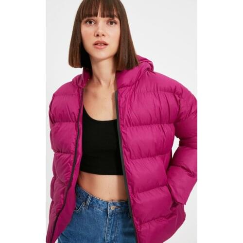TRENDYOLMİLLA Damson Oversize Hooded Inflatable Coat, TREND,FASHION, POLYESTER, CASUAL, SPRING