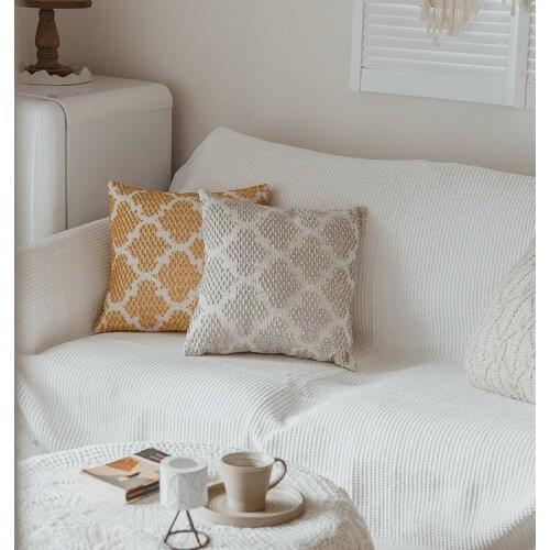 Cotton Linen Pillow Case Nordic Geometric Weaving Pillowcase Back Rest Cushion Cover Decorative Home Office Studio Decor