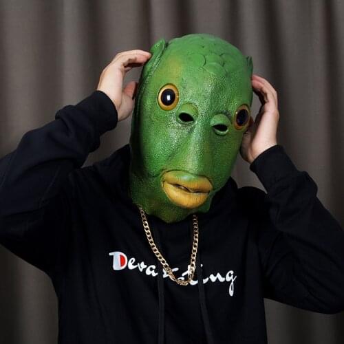 Weird Fish Green Fish Mask Latex Green Fish Headgear Run Boba Mask Prom Party Horror Spoof Funny Cosplay Costume