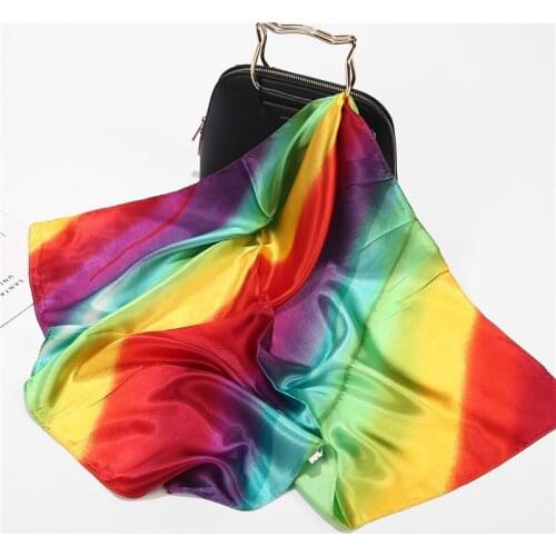 Spring and summer new product gradient rainbow color 60x60 color butt square scarf small silk scarf printing soft and breathable