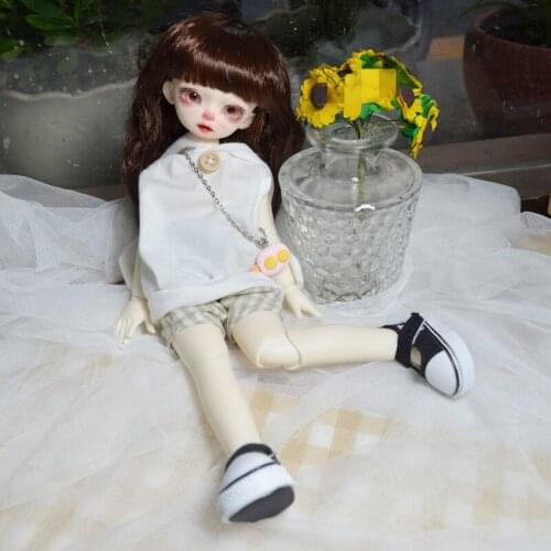 BJD Doll Clothing is suitable for 1/6 size fashion white sleeveless bunny top + plaid shorts + cute pendant + shoes 4 pieces set