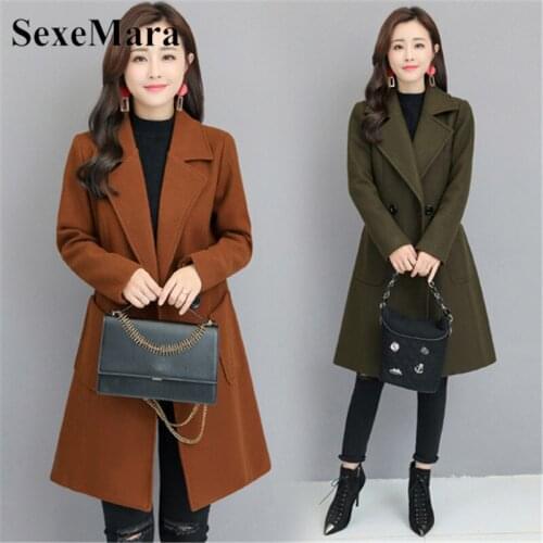 Autumn and winter clothing new Korean version of the long paragraph large size woolen coat lapel slim Slim thin woolen coat fema
