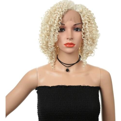 Synthetic Lace Front Wig Kinky Curly Synthetic Lace Wigs Blonde Hair 14Inch Hair Wigs Heat Resistant Fiber For Women Cosplay
