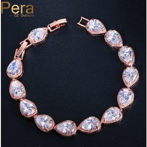 Pera High Quality AAA+ Rose Gold Color Big Water Drop Shape Cubic Zirconia Bracelets for Women Wedding Jewelry Accessories B093