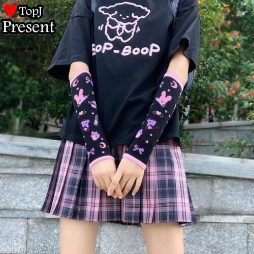 Girl Women sweet lolita Gothic Fingerless Gloves Cuff Women Men Ninja Sport Outdoor Elbow Length Mittens BUNNY BOW Arm Warmer