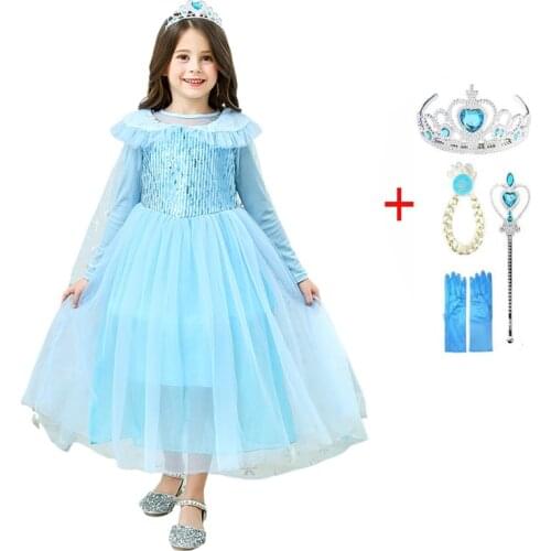 Girls Sequin Elsa Dress Princess Kids Halloween Carnival Party Fancy Dress Up Children Christmas Clothes Cosplay Costume 3-10Y