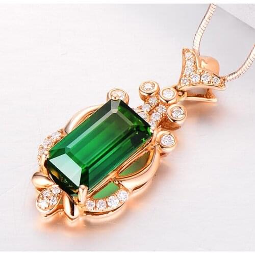 Luxury Gold Jewelry Green Crystal Zircon Square Shape Women Necklace Emerald Gemstone Pendant For Wedding Party Gifts Wholesales