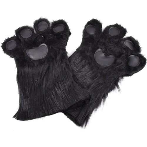 Cartoon Animal Bear Cat Claw Paw Pajama Gloves Warm Soft Plush Mittens Halloween Costumes Adult Gloves