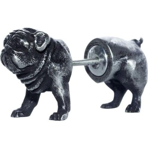 BEM HI BEN Mens Womens Earrings Chinese zodiac dog puppy cutie 925 sterling silver simple Original Hand made darkness