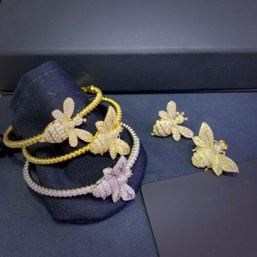 SOELLE Real 925 Sterling Silver Wasp Open Cuff L'aventuriere Bangle Micro Full Cubic Zirconia Bracelet Women Luxury Jewelry