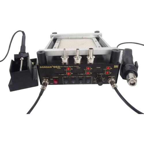 Triple Preheating Station BGA Rework Station Hot Air Gun, Soldering Iron, Hot Air Rework Station 863