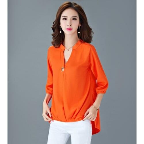 M-5XL Women Chiffon Tops Tees Summer 2021 New Fashion Star V-neck Pullovers Loose Long T-shirt Female