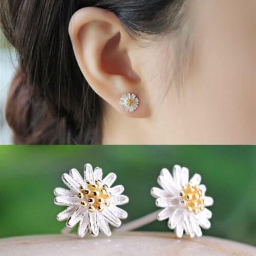 Women Ladies 925 Silver Plated Earrings Jewelry Daisy Flower Ear Stud Ear Clip Gift