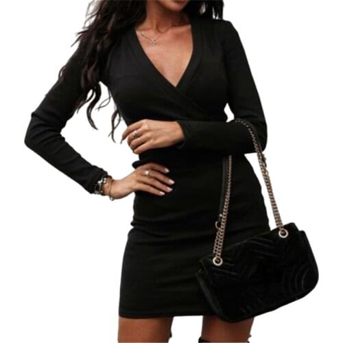2021 Spring Trend Womens Long Sleeve V-neck Party Sweater Short Mini Dress Jumper Mini Dress Winter V-neck Party Dresses