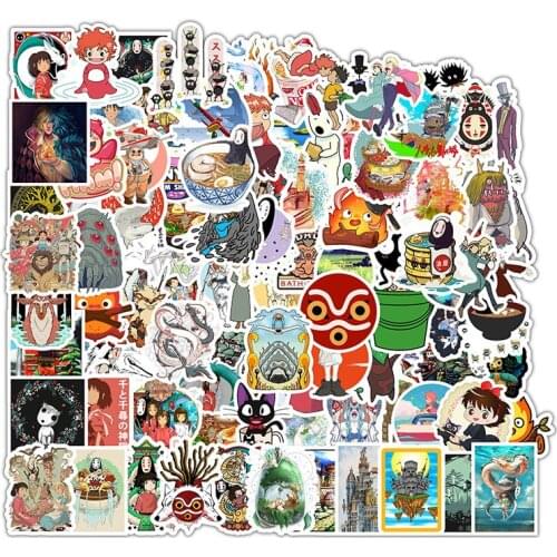 100Pcs Miyazaki Hayao Anime Stickers Moving Castle/Totoro/Spirited Away Sticker Waterproof Car Styling Accessories Stickers
