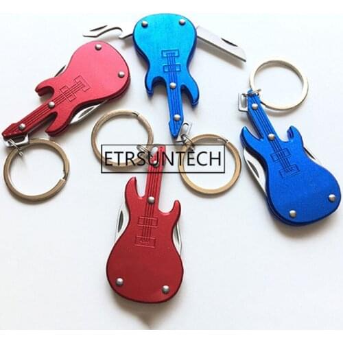 100pcs Multi-function Guitar Shape Bottle Opener Keychain Tool Key Chain Key Ring Home Bar Kitchen Utensil Tools