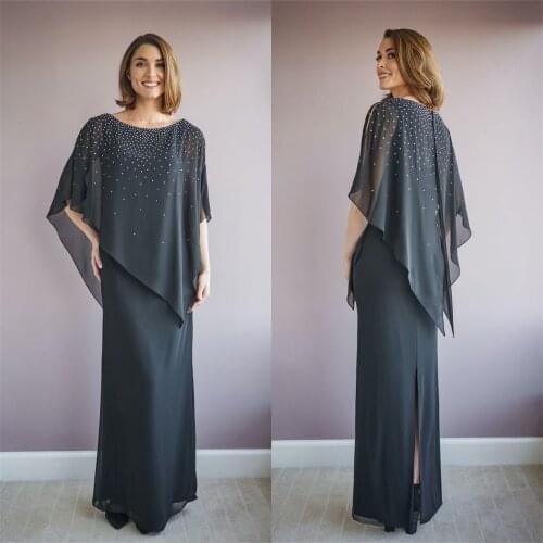 2021 Mother of the Bride Dresses Dark Grey Beaded Floor Length Long Prom Gowns Plus Size Wedding Guest Dress