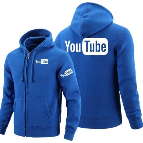 2021 Zipper Hoodies Youtube logo Printed Hoodie Fleece Long Sleeve Mans zipper Jacket Sweatshirt