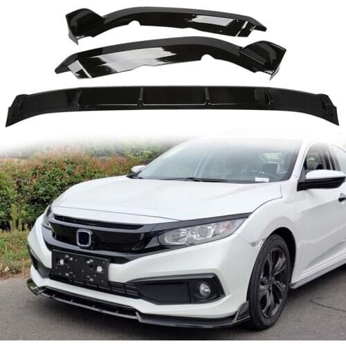 3PCS Front Bumper Body Kit Front Splitter Spoiler Cover Trim for Honda Civic 2019-2020