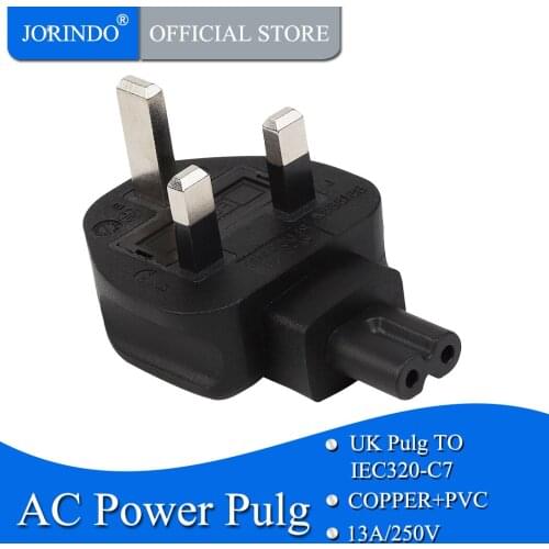 JORINDO UK 3-Prong Male to IEC 320 C7 Female AC Adapter 3A Fuse,UK TO IEC320 C7 Power conversion plugs