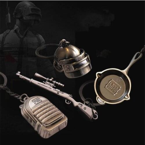 PUBG Keychain Playerunknowns Battlegrounds Backpack Armor Helmet Pan Flare Gun Key Rings Army Creativity Jewelry Cosplay