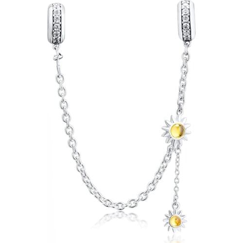 CKK 925 Sterling Silver Golden Sun Safety Chain Charms Beads Fit Original Pandora Bracelet Necklace DIY Jewelry Making perles