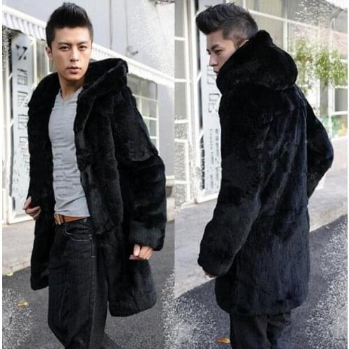 Black warm Hooded Faux Mink fur coat mens leather jacket men coats Villus autumn winter thermal Single-breasted outerwea 5XLr