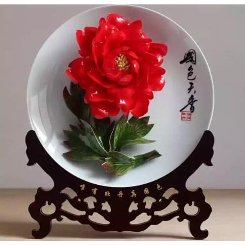 Home Decoration Crafts Luoyang Flowers Blooming Peony Porcelain Disc TV Cabinet Living Room Partition and Decoration Relocation