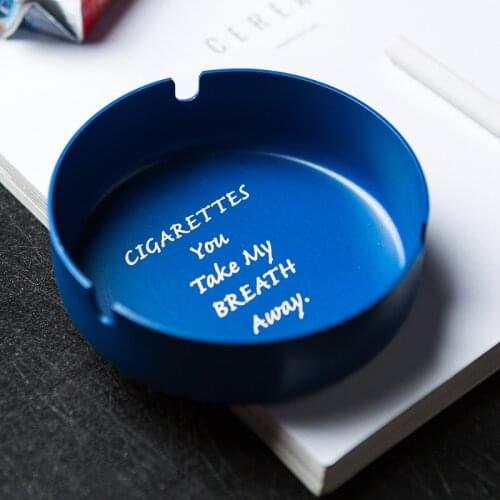 Ashtray Ash Tray Holder Thicken Durable Stainless Steel Metal Black Matte Frosted Blue Text LOGO Custom DIY Laser Engraving