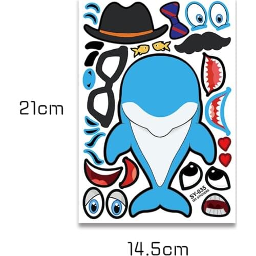 Children Stickers DIY Puzzle Games Dolphin Blue Whale Shark Birthday Gifts Decoration Funny Change Face Learning Education Toys