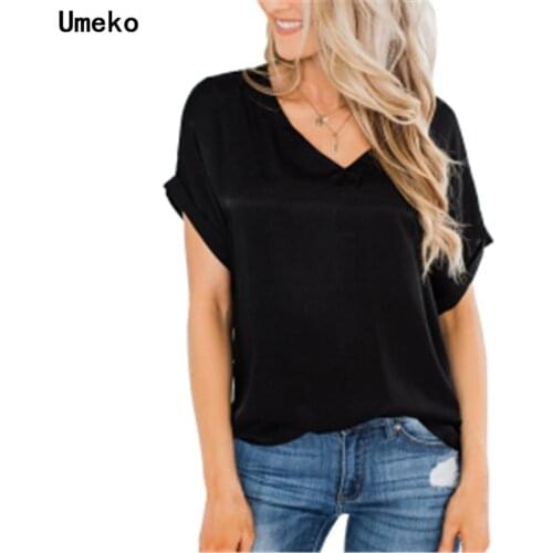 Umeko White Summer T Shirt Women Casual Womens Tee Shirts V-neck Tshirt Pus Size 5XL Short Sleeve T-shirt Ladies Women Clothings