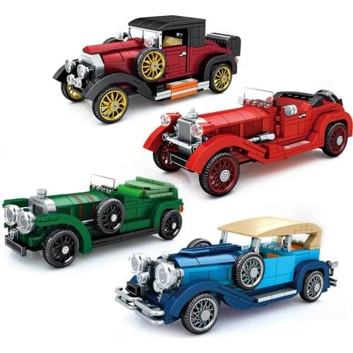 City Mechanical Retro Vintage Classic Car MOC Model Building Blocks Creative Convertible Racing Vehicle Toy For Children Gifts
