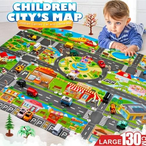130cm*100cmBaby Game Pad Play Mat Brinquedos Juguetes Carros Children Car Vehicles Toys Traffic Map Playmat for Boys Kids Gifts