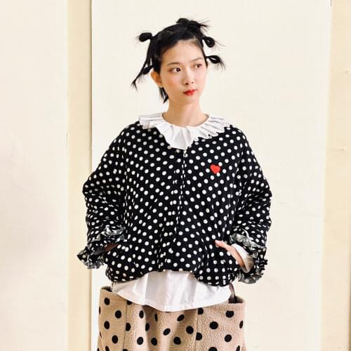 Imakokoni black short cotton coat original design cute student thickened warm jacket female autumn and winter 182437