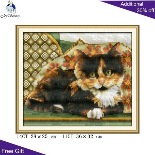 Joy Sunday Kitten Cat Cross stitch DA255 14CT 11CT Counted and Stamped Home Decor Embroidery DIY Kitten Cat Cross Stitch kits