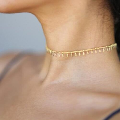 Kinitial Simple Gold Dangle Choker Shaker Choker Necklace Trendy Chain short necklace bohemian style Gift for her Women Jewelry
