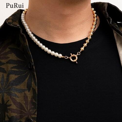 PuRui Asymmetry Pearl Beads Choker Necklace for Men/Women Fashion Gold/Silver Color Beaded Chains Necklaces on Neck Jewelry 2021