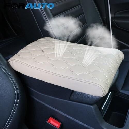 FORAUTO Car Armrest Mat Center Console Arm Rest Protection Cushion Wave Embroider PU Leather Auto Armrests Storage Box Cover Pad