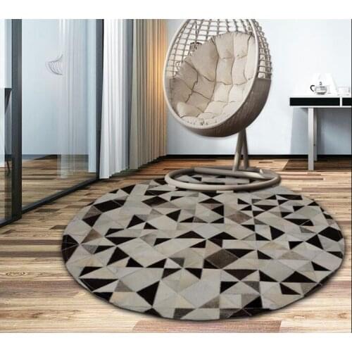 Round shaped mosaics cowhide seamed rug 150 cm genuine cows skin fur carpet for living room bedroom decoration can be customized
