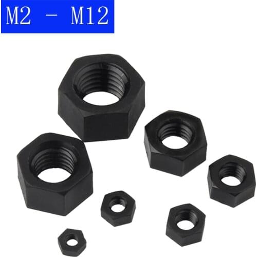 M2 M2.5 M3 M4 M5 M6 M8 M10 M12 Metric Black Nylon Hex Nuts DIN 934 Metric Sizes For Bolts Screws Hexagon