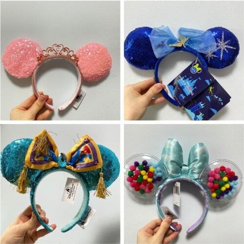 Cartoon Minnie Ears Headband Mermaid princess Big Sequin Bows EARS COSTUME Headband Cosplay Plush Adult/Kids Headband Gift
